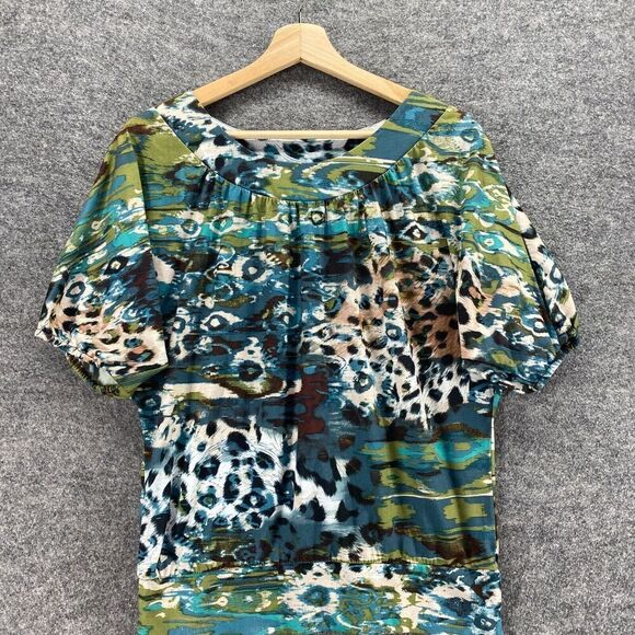 Weavers Blouse Women M Medium Blue Animal Print Short Sleeve Round Neck Casual - Picture 3 of 8